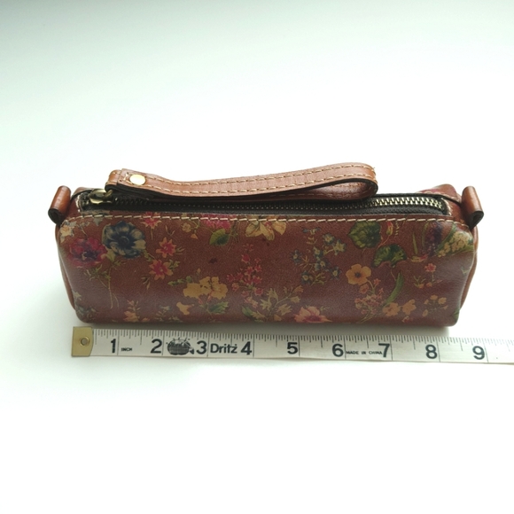 PATRICIA NASH Italian Leather Oblong Wristlet Pouch Makeup Case Floral Brown - Picture 4 of 10